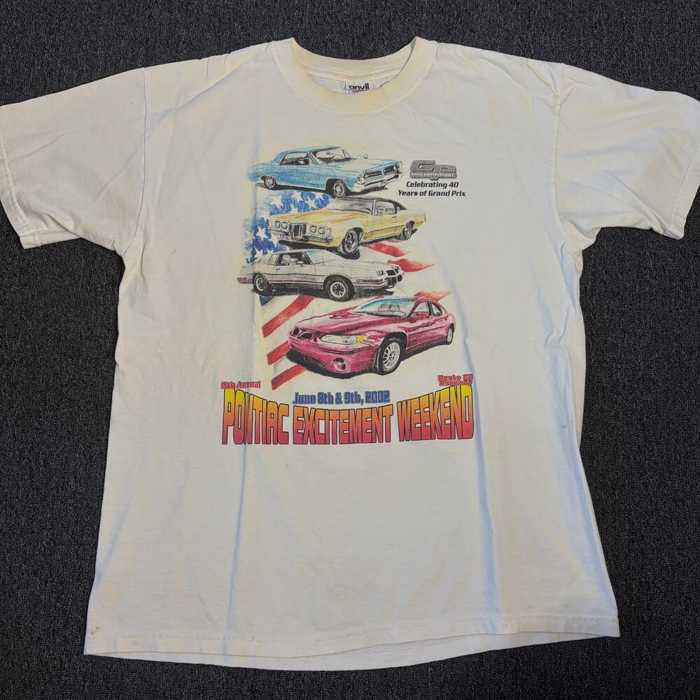 Vintage Y2k 2002 Pontiac Car Show White Graphic Tee Men's Large